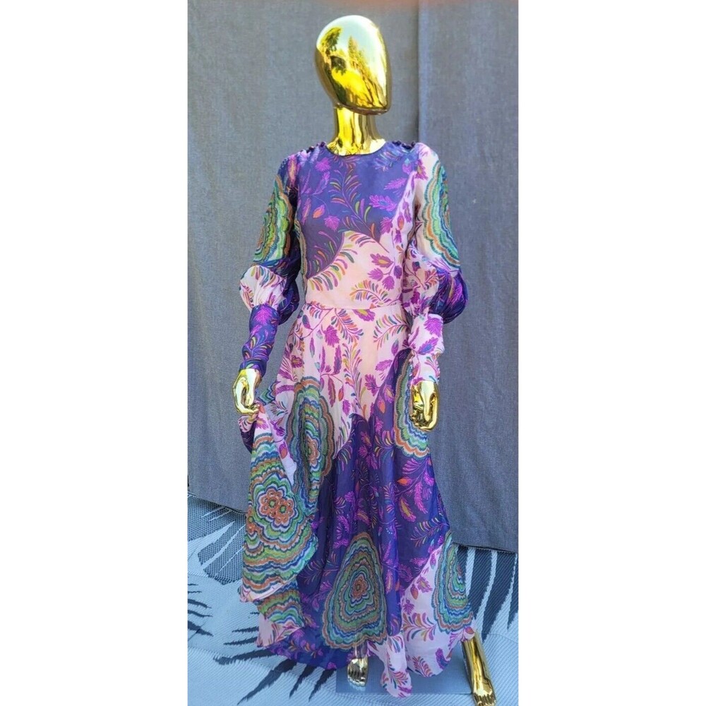 Vintage Lanvin Elizabeth Arden Fantasy Floral Print Silk Organza Maxi dress 1970 - Picture 6 of 16